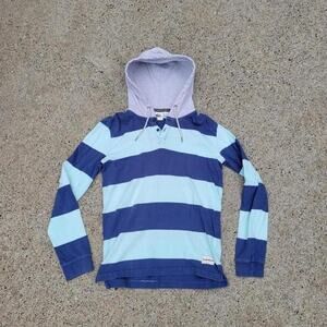 Vtg Y2k QUIKSILVER Stripe Skate Surf After Hood Longsleeve Polo Shirt Hoodie Sm